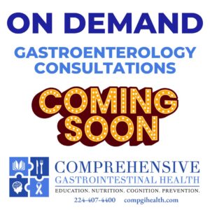 A sign that says on demand gastroenterology consultations coming soon.